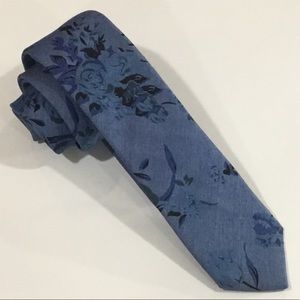 JF Ferrar Narrow Blue & Black Floral Neck Tie
